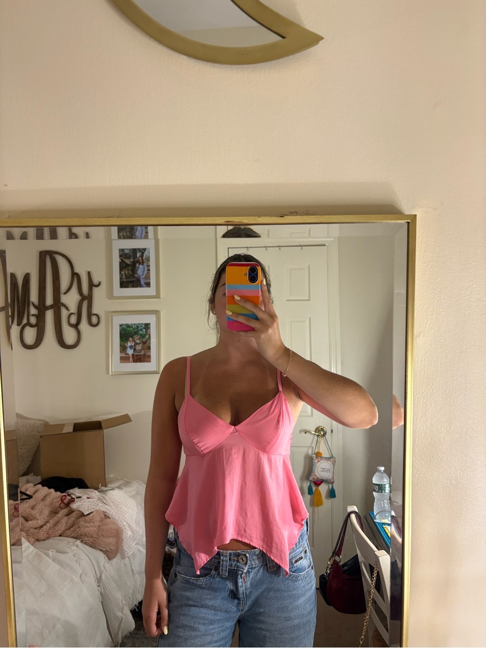 wild fable Pink Spaghetti-Strap Handkerchief-Hem Cami
